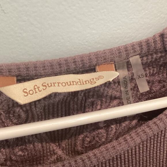 Soft Surroundings Womens Thermal Shirt XS Purple Embroidered Waffle Knit Boho - Picture 3 of 7
